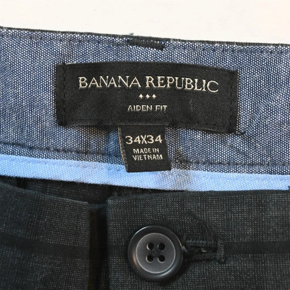 Banana Republic 34x34 Gray‎ Plaid Aiden Slim Stretch Chinos Mens Pants